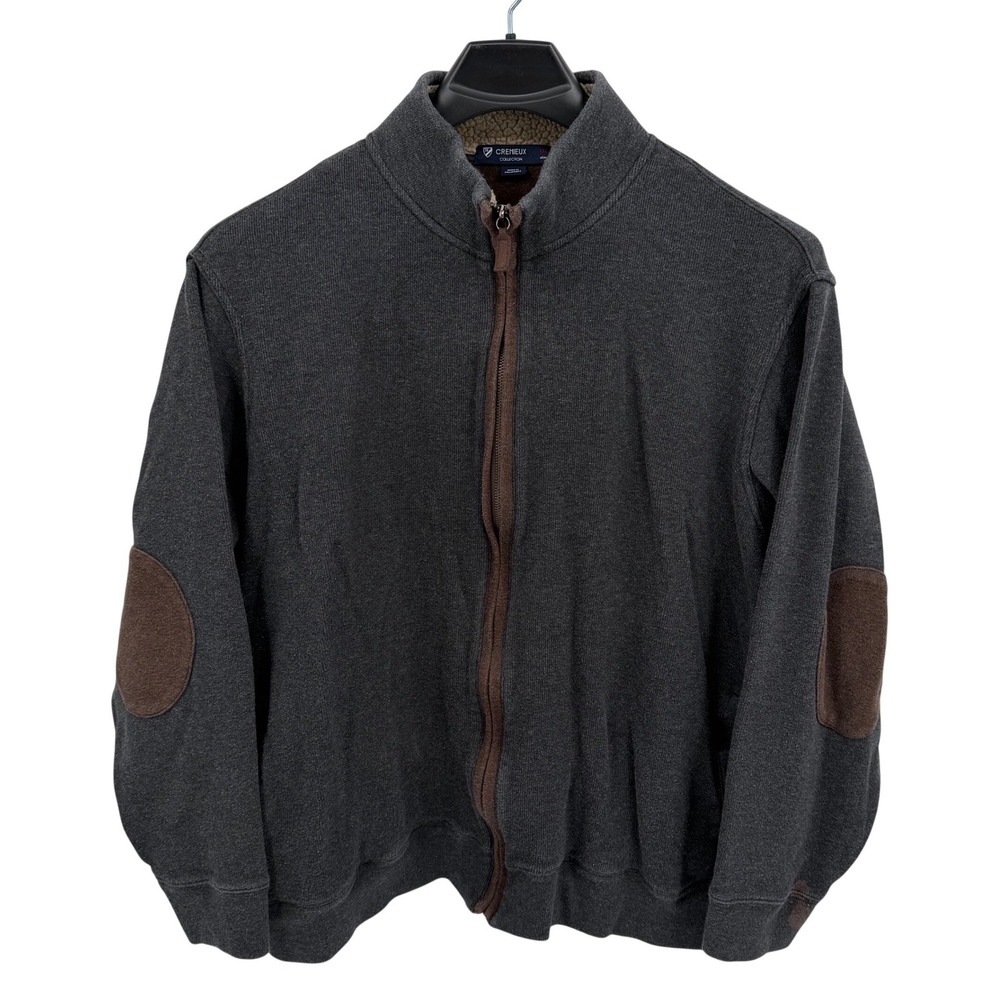 CREMIEUX Mens XXL Full Zip Jacket Suede Elbow Charcoal Gray Jacket Sherpa Lined